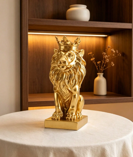 Objeto decorativo leão rei com coroa dourada