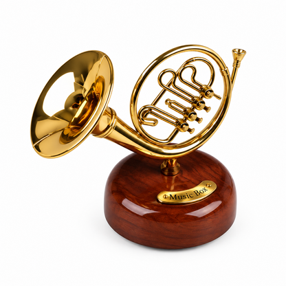 CAIXA DE MÚSICA CRIATIVA TROMPA-MINI INSTRUMENTOS COM ACABAMENTO ELEGANTE