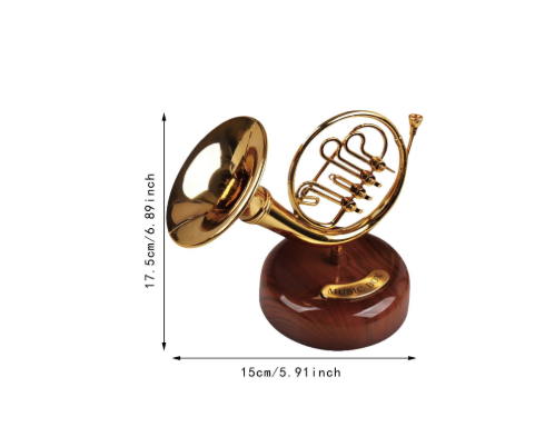 CAIXA DE MÚSICA CRIATIVA TROMPA-MINI INSTRUMENTOS COM ACABAMENTO ELEGANTE
