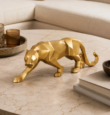 Objeto decorativo leopardo geométrico dourado