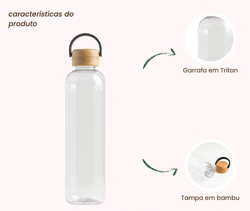 1000ml tritan bottle with bamboo lid - Black