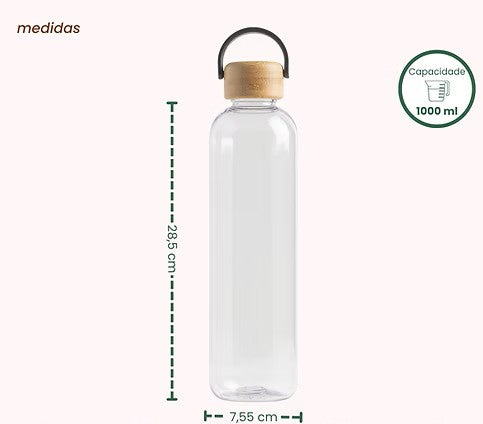 1000ml tritan bottle with bamboo lid - Black