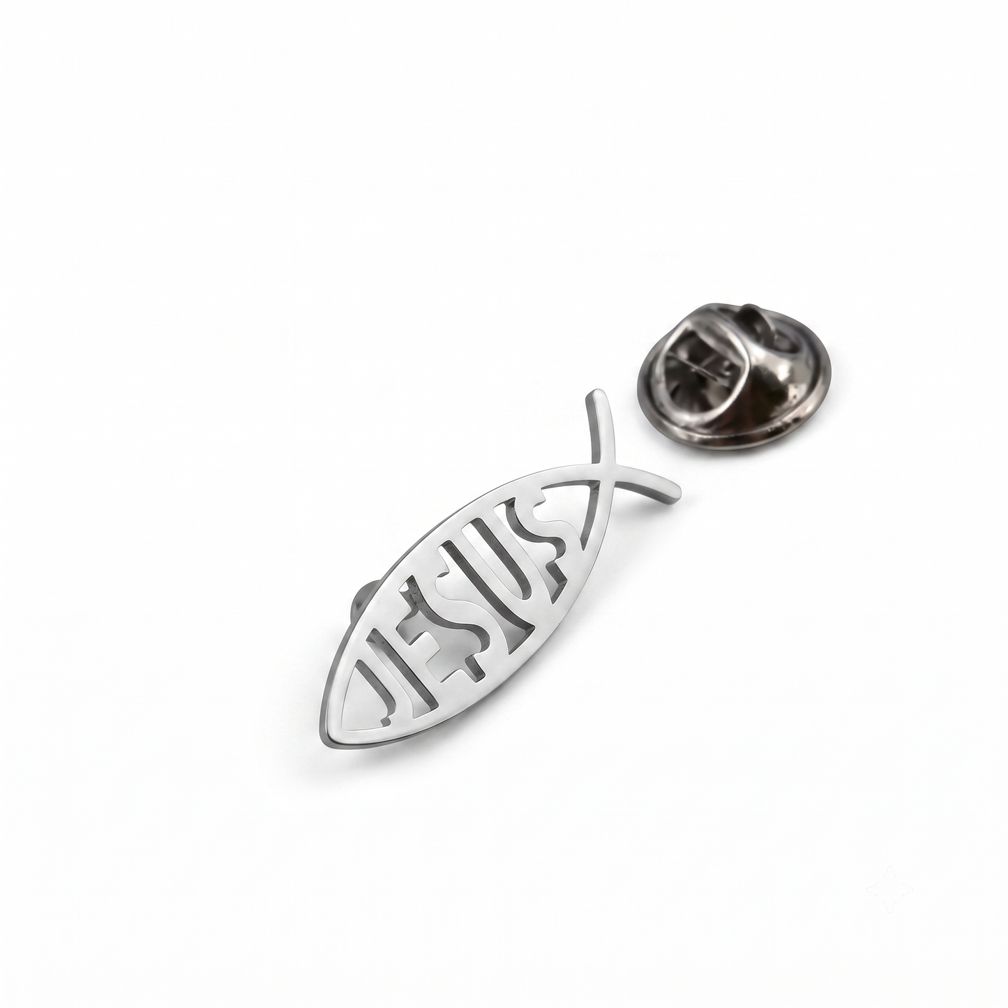PIN METÁLICO DE AÇO INOXIDÁVEL JESUS PEIXE PRATA