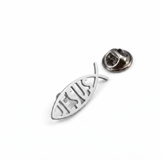 PIN METÁLICO DE AÇO INOXIDÁVEL JESUS PEIXE PRATA