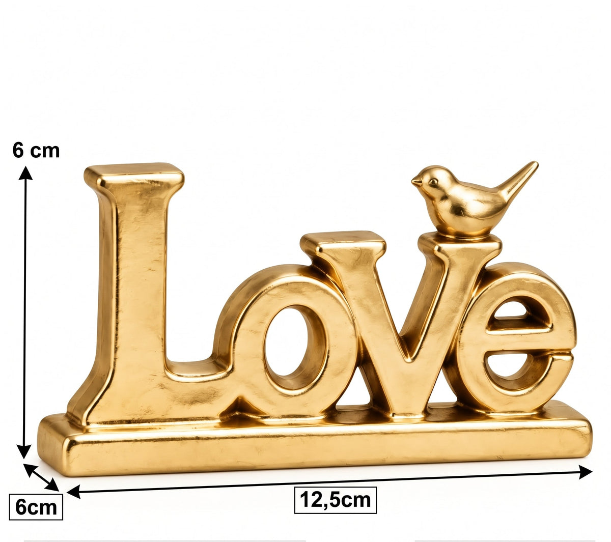 Objeto Decorativo Palavra "Love" com Passarinho – Dourado