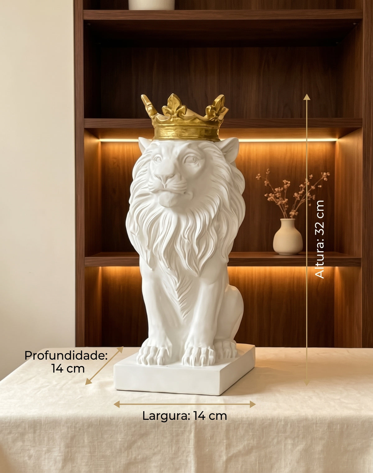 Objeto decorativo leão rei com coroa dourada