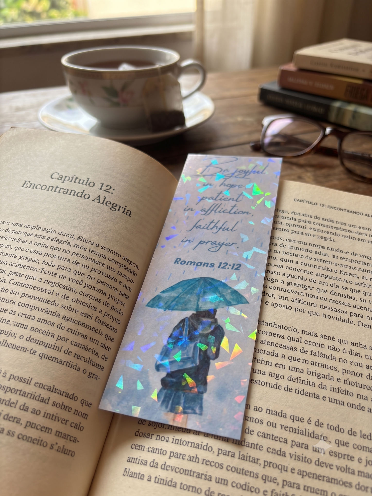 MARCADOR DE PÁGINAS LAMINADO HOLOGRÁFICO - ROMANOS 12:12