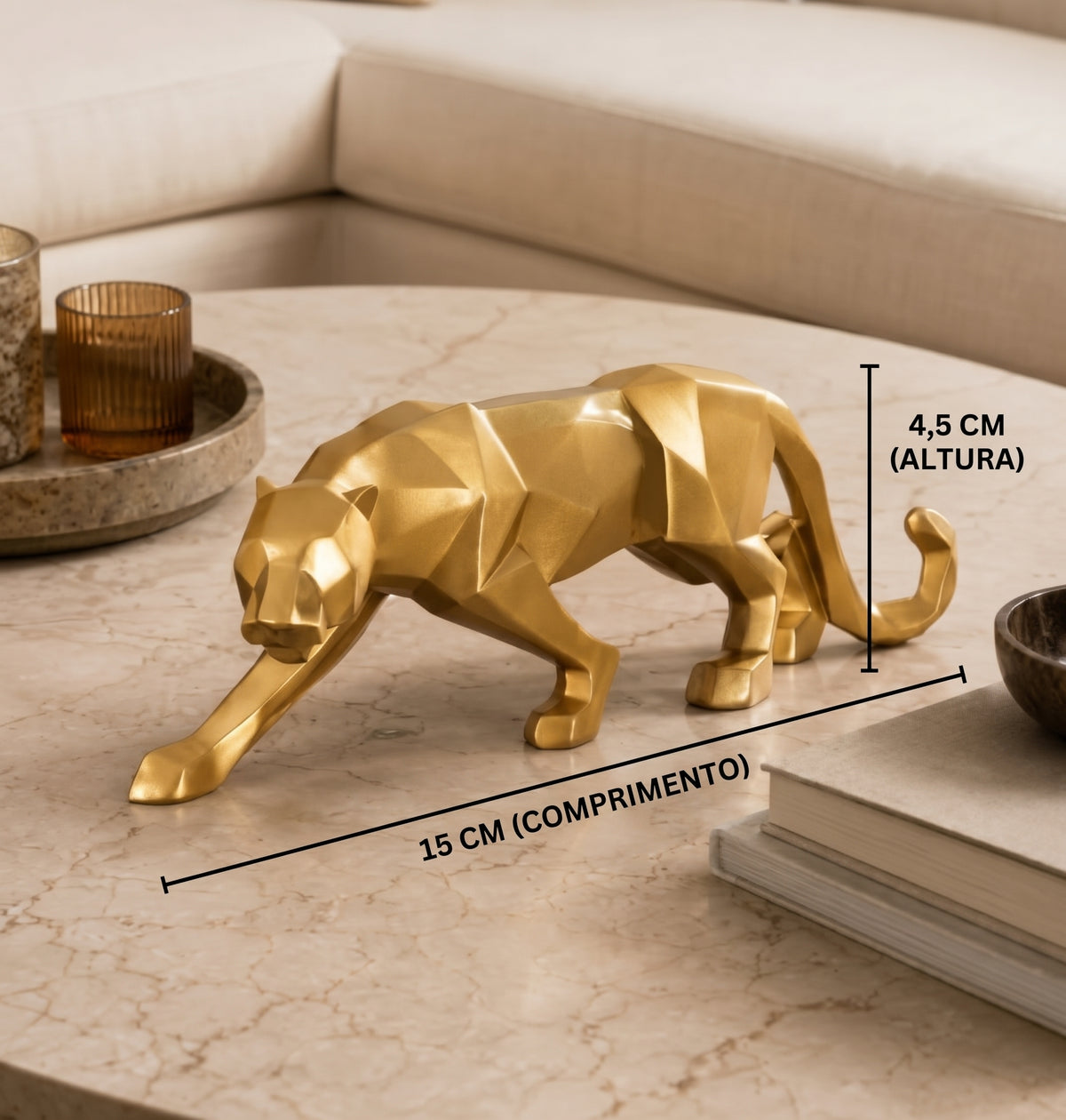 Objeto decorativo leopardo geométrico dourado