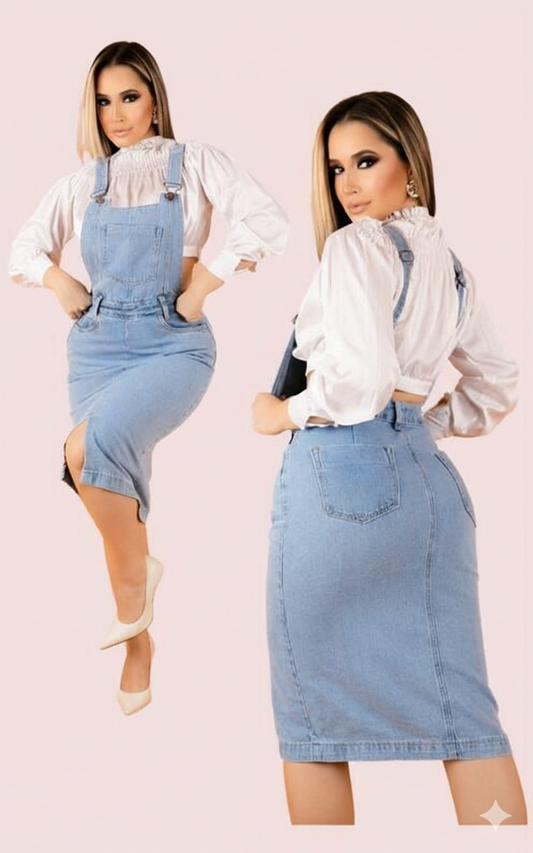 SALOPETE JEANS COM ABERTURA NA FRENTE