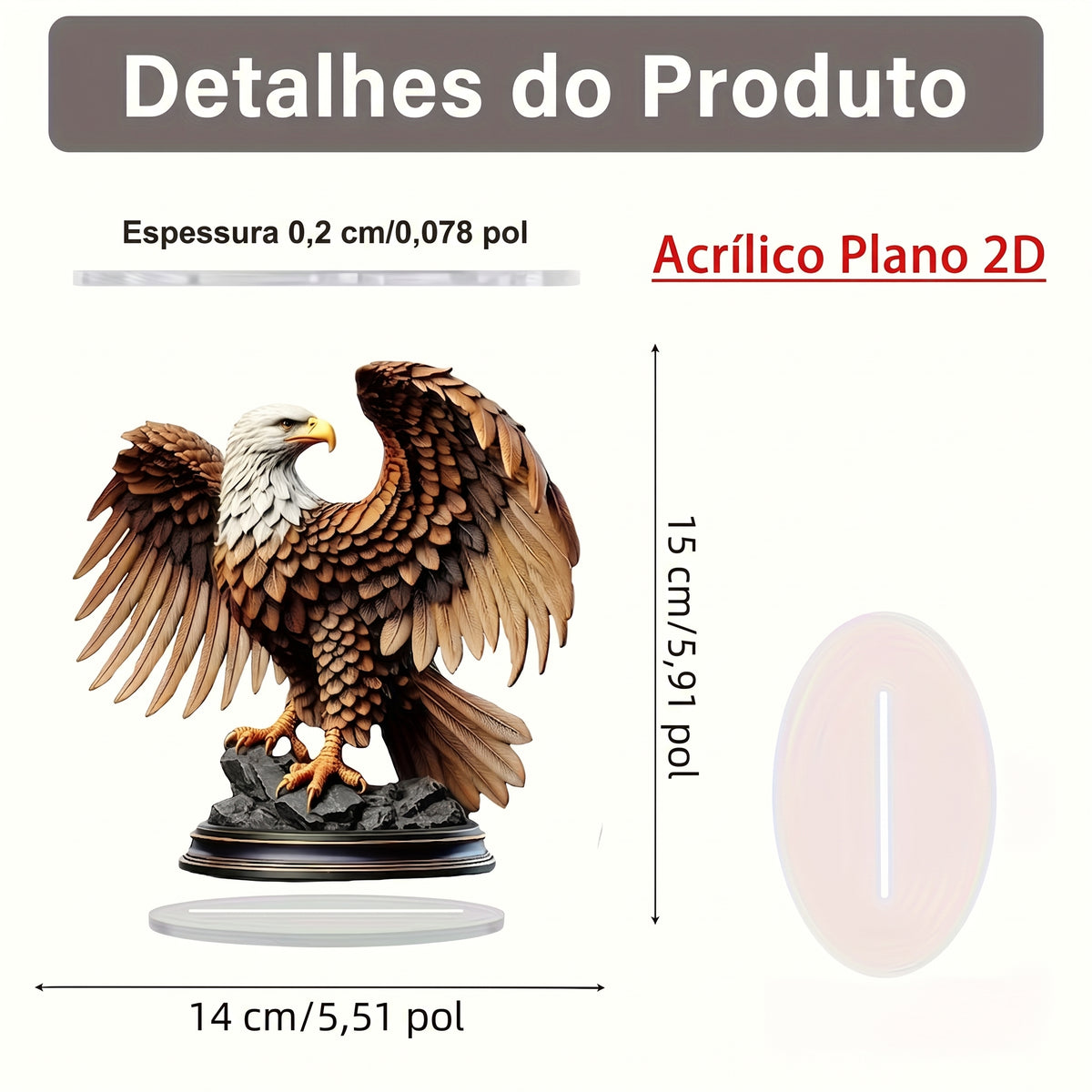 PLACA DECORATIVA DE ACRÍLICO ÁGUIA 2D