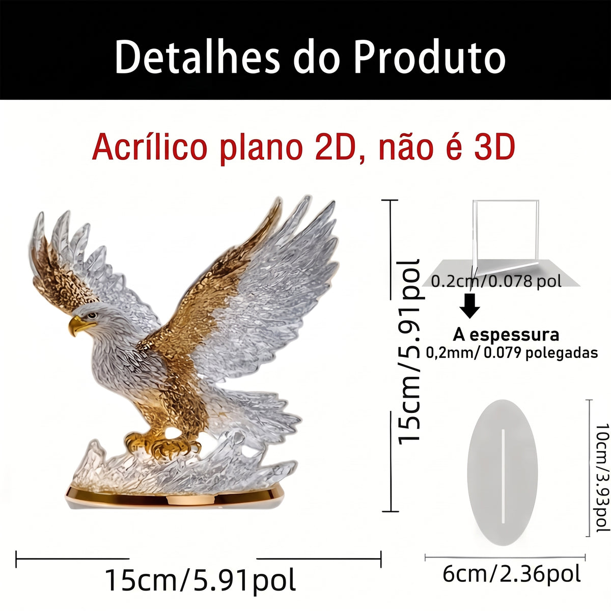 PLACA DECORATIVA DE ACRÍLICO ÁGUIA EM PLENO VOO 2D