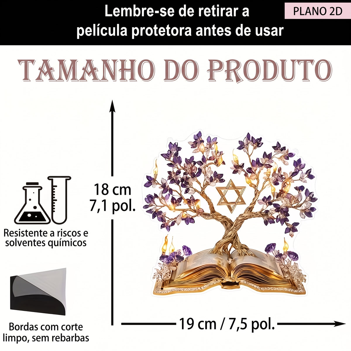 PLACA DECORATIVA ÁRVORE DA VIDA E ESTRELA DE DAVI EM 2D