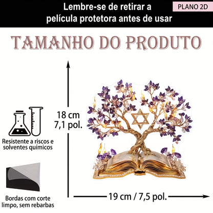 PLACA DECORATIVA ÁRVORE DA VIDA E ESTRELA DE DAVI EM 2D