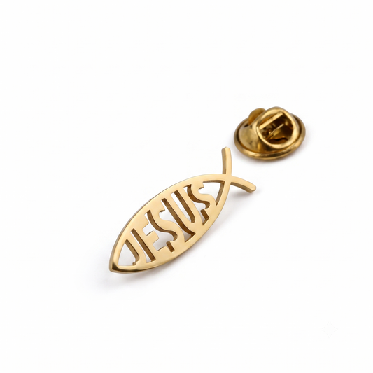 PIN METÁLICO DE AÇO INOXIDÁVEL JESUS PEIXE DOURADO