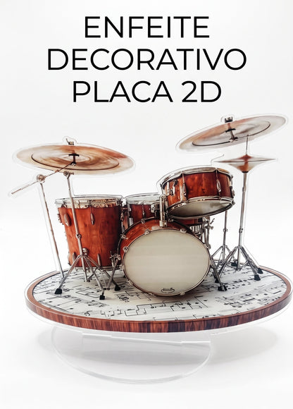 PLACA DECORATIVA INSTRUMENTO BATERIA MUSICAL EM ESTILO PLANO 2D