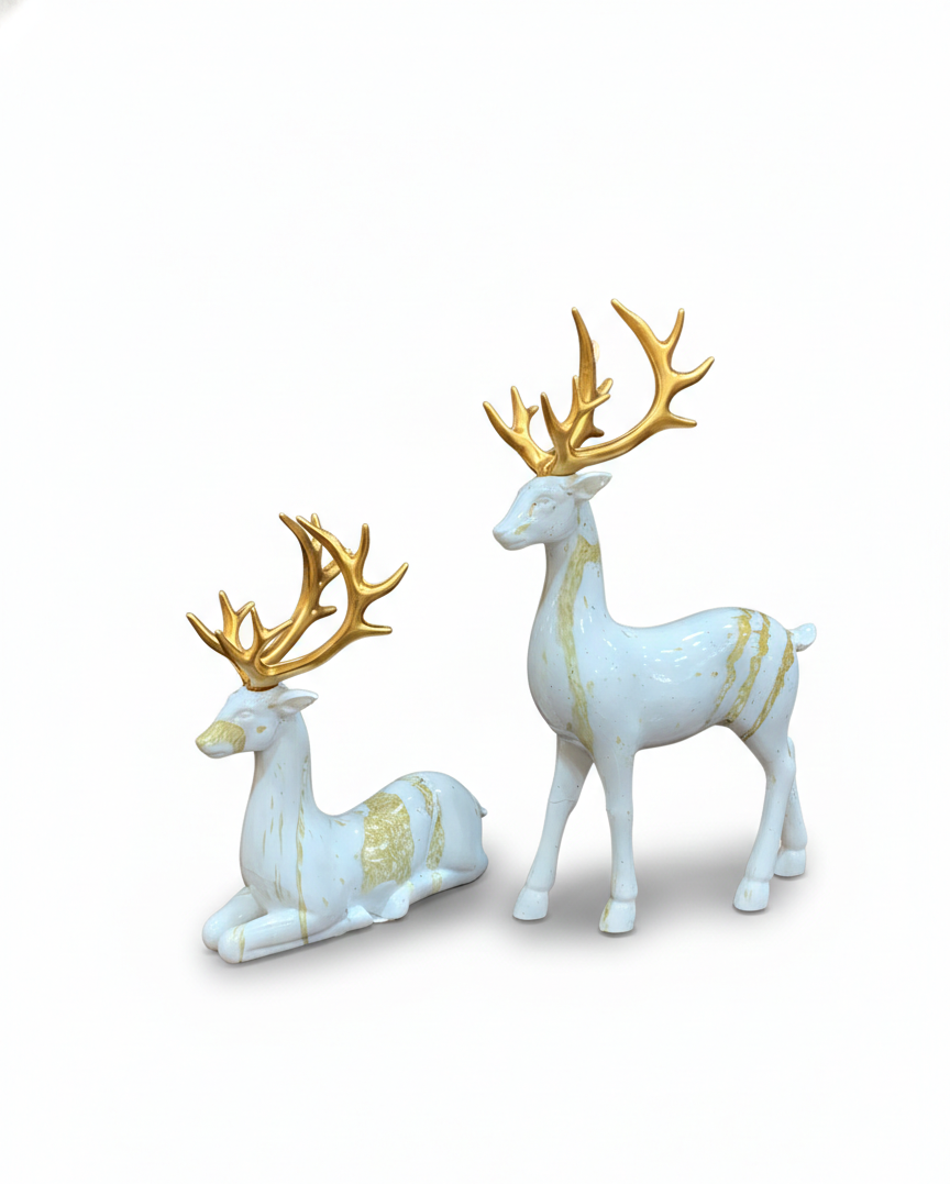 CONJUNTO DE CERVOS DECORATIVOS WHITE & GOLD (2 PEÇAS)