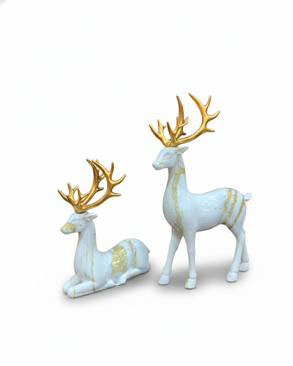 CONJUNTO DE CERVOS DECORATIVOS WHITE & GOLD (2 PEÇAS)