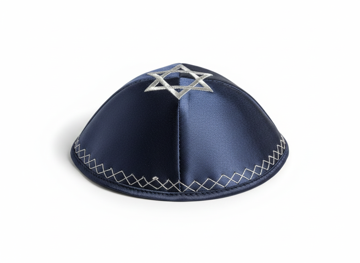 KIPPAH AZUL MARINHO BORDADA COM ESTRELA DE DAVI