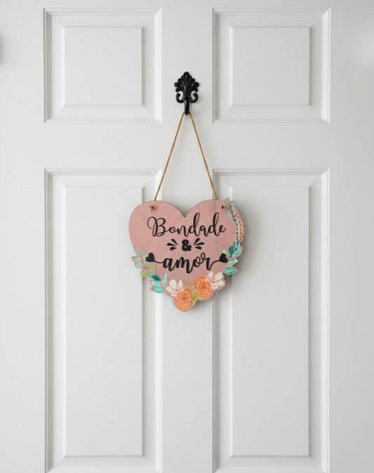 PLACA DECORATIVA CORAÇAO - " BONDADE & AMOR"