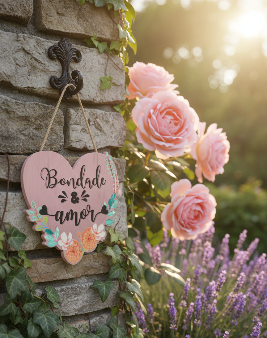 PLACA DECORATIVA CORAÇAO - " BONDADE & AMOR"