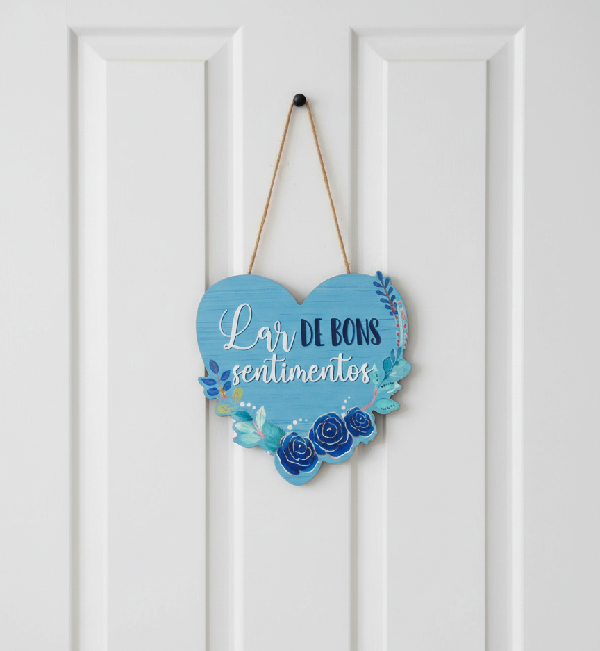 PLACA DECORATIVA CORAÇAO - " LAR DE BONS SENTIMENTOS"
