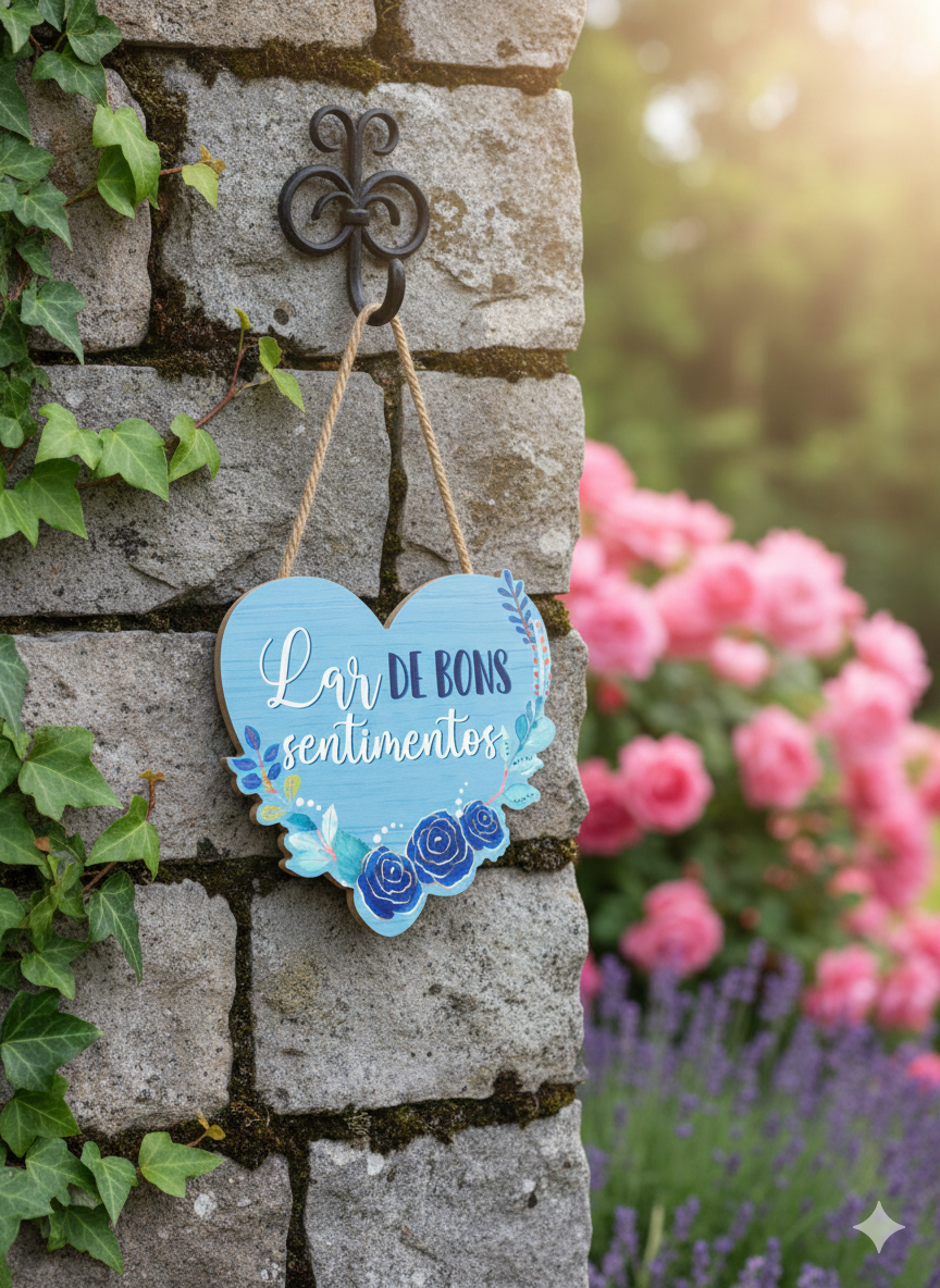 PLACA DECORATIVA CORAÇAO - " LAR DE BONS SENTIMENTOS"