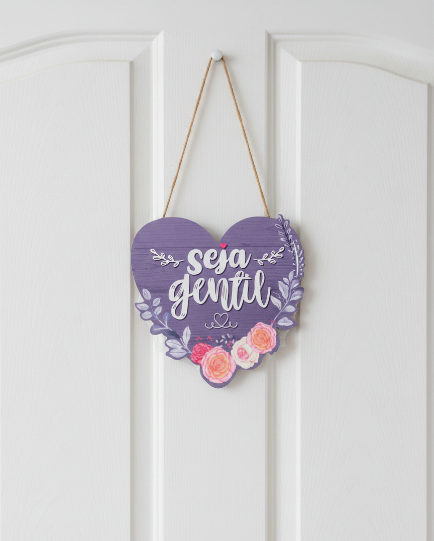 PLACA DECORATIVA CORAÇÃO - "SEJA GENTIL"