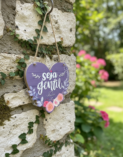 PLACA DECORATIVA CORAÇÃO - "SEJA GENTIL"