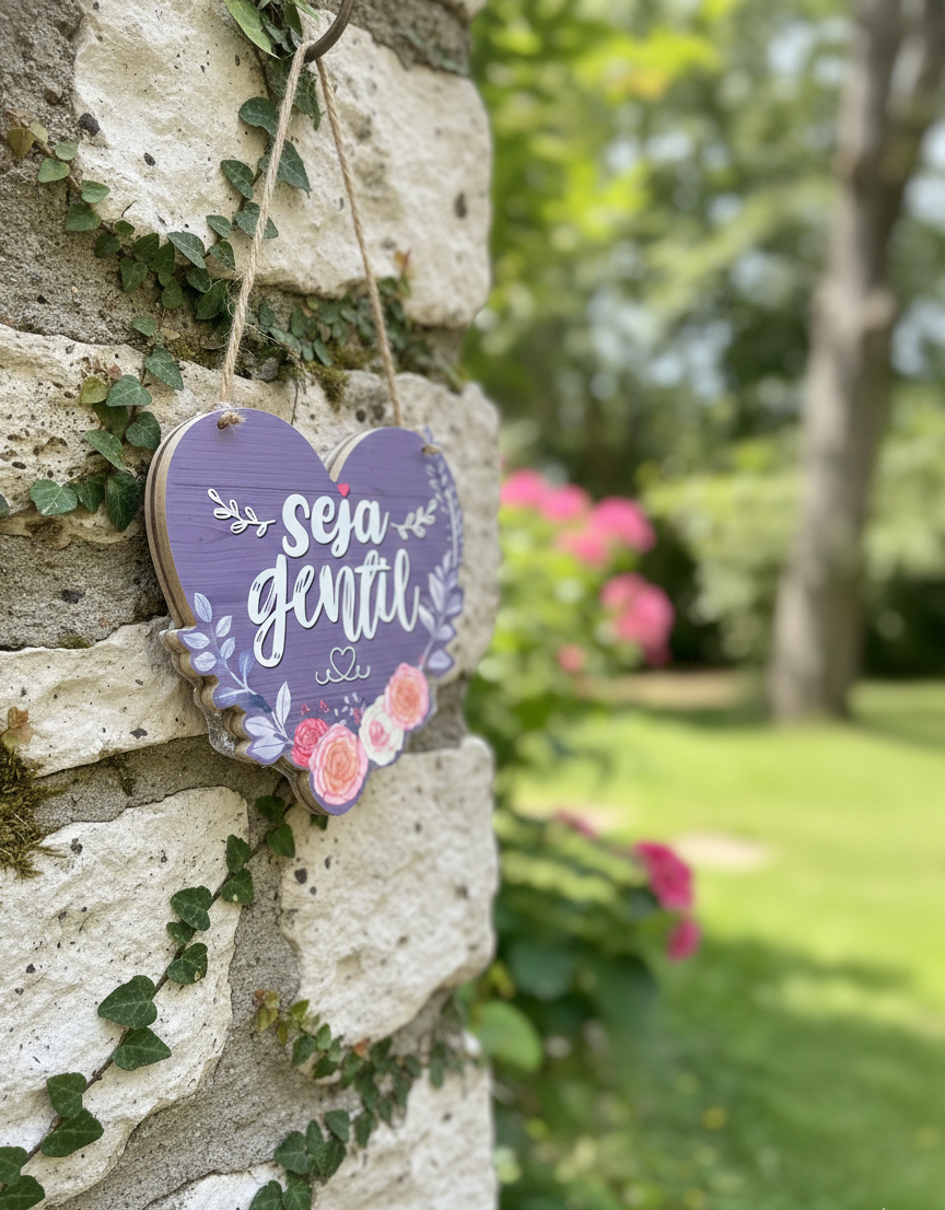 PLACA DECORATIVA CORAÇÃO - "SEJA GENTIL"