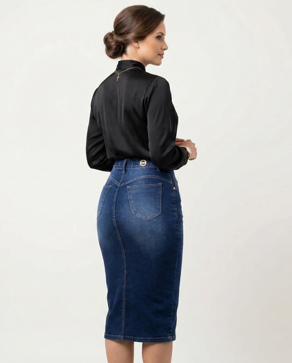 SAIA MIDI EM GANGA COM BOTÕES DOURADOS