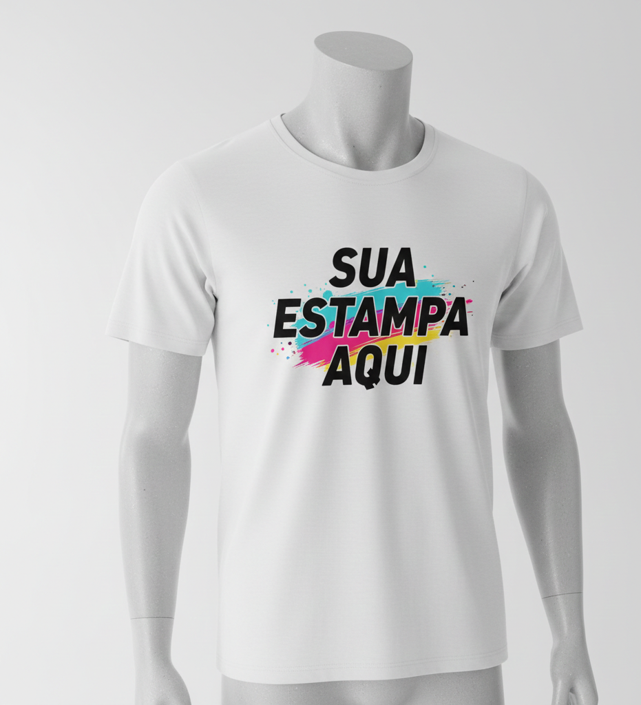 TSHIRT BRANCA PERSONALIZADA SUA ESTAMPA AQUI