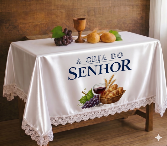 TOALHA DE CETIM SANTA CEIA PREMIUM – ACABAMENTO EM RENDA EXCLUSIVA