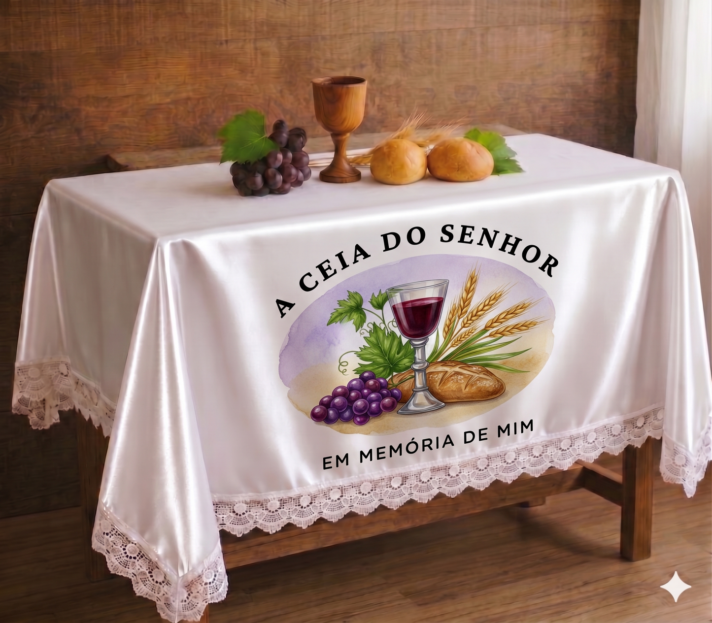 TOALHA DE CETIM SANTA CEIA PREMIUM – ACABAMENTO EM RENDA EXCLUSIVA
