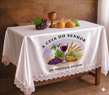 TOALHA DE CETIM SANTA CEIA PREMIUM – ACABAMENTO EM RENDA EXCLUSIVA