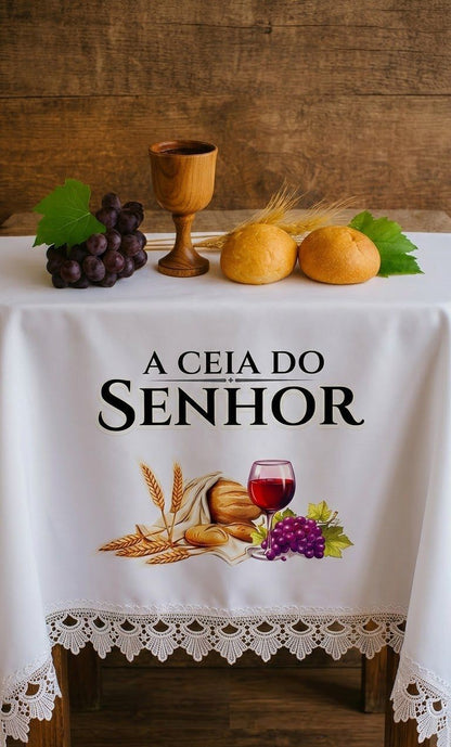 TOALHA DE SANTA CEIA PREMIUM ACABAMENTO COM RENDA BRANCA
