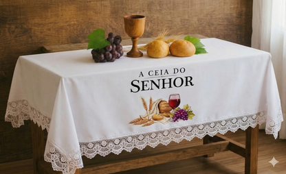 TOALHA DE SANTA CEIA PREMIUM ACABAMENTO COM RENDA BRANCA