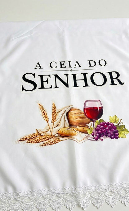 TOALHA DE SANTA CEIA PREMIUM ACABAMENTO COM RENDA BRANCA