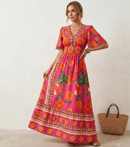 VESTIDO MAXI FÚCSIA TROPICAL BRISA DO BRASIL