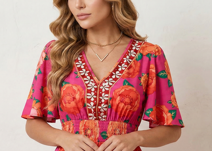 VESTIDO MAXI FÚCSIA TROPICAL BRISA DO BRASIL