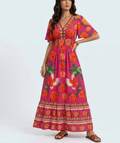 VESTIDO MAXI FÚCSIA TROPICAL BRISA DO BRASIL