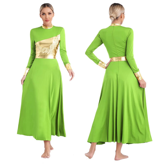 Vestido de Coreografia Metálico com Apliques