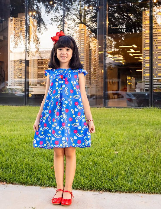 Vestido Trapézio Casual Arco Íris Azul