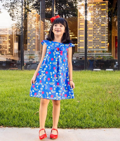 Blue rainbow trapeze dress 4 years