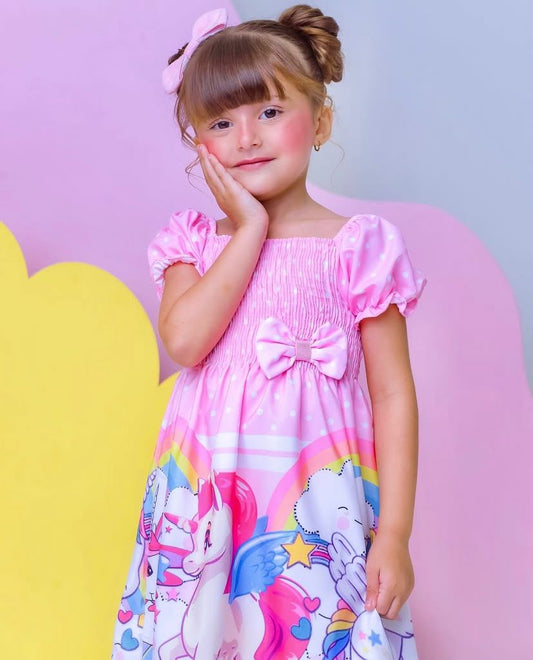 Vestido Manga Bufante Unicórnio