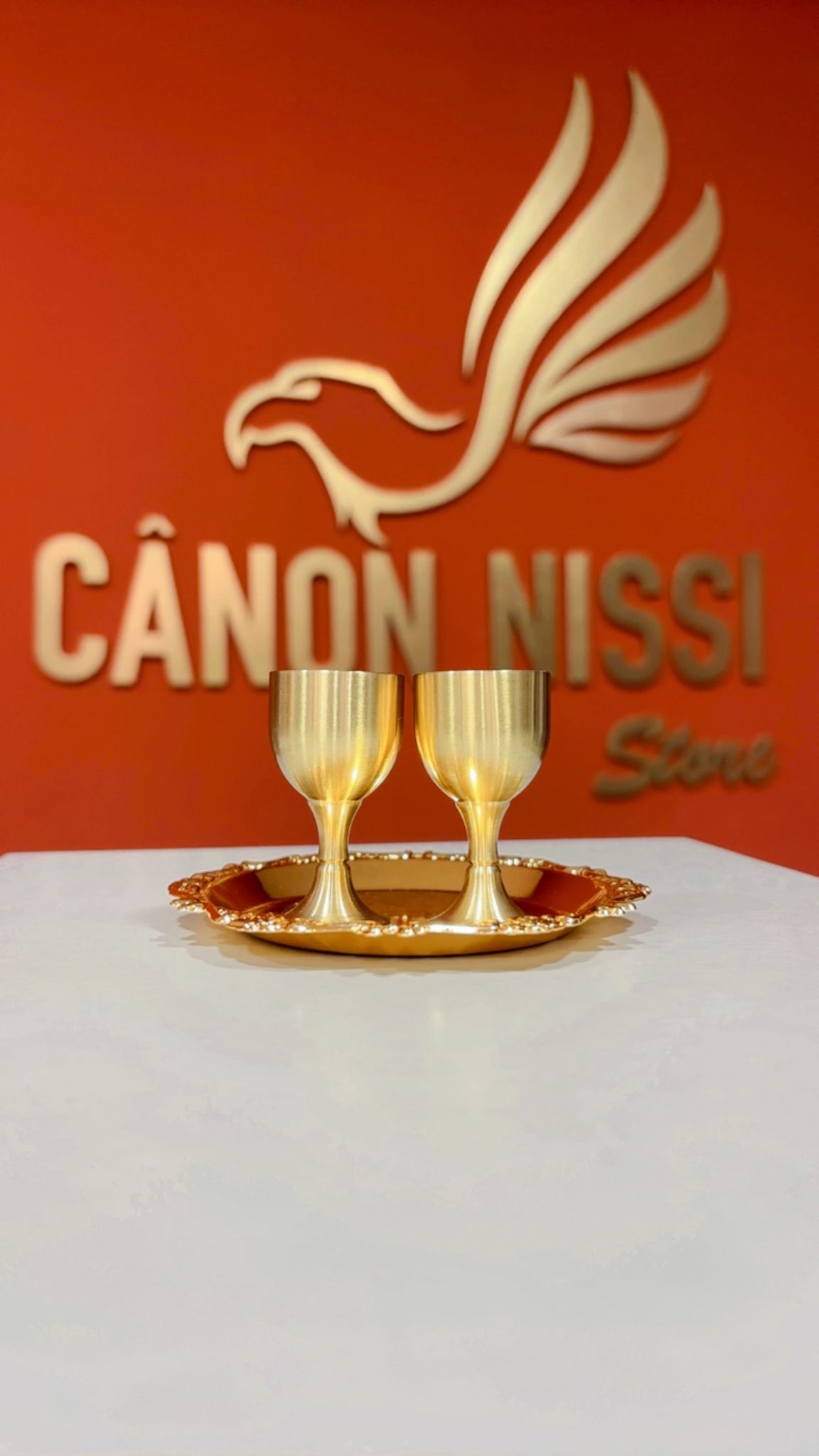 KIT DE CÁLICE DUPLO COM BANDEJA PARA CEIA  (Acabamento Dourado)