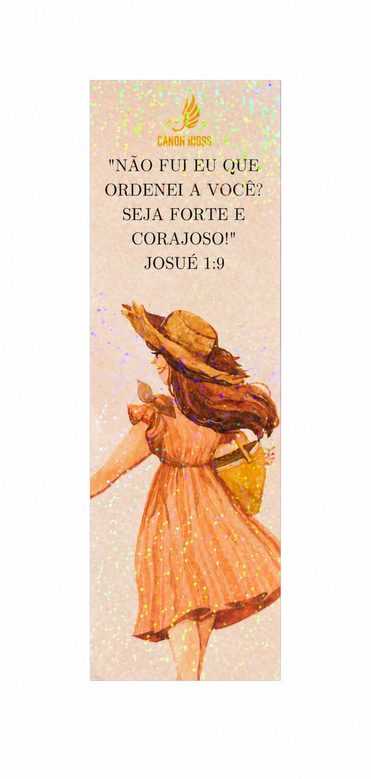 MARCADOR DE PÁGINAS LAMINADO HOLOGRÁFICO – SEJA FORTE E CORAJOSO (JOSUÉ 1:9)