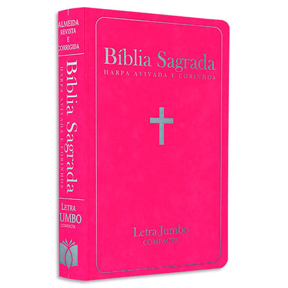 Bíblia Sagrada com Harpa Avivada e Corinhos | ARC | Letra Jumbo | Capa Semiflexível Pink