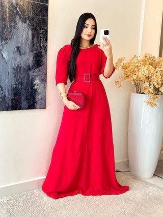 VESTIDO LONGO PRINCESA COM CINTO - LÍDIA