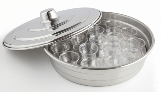 Small silver aluminum tray for Holy Communion with 15 chalices