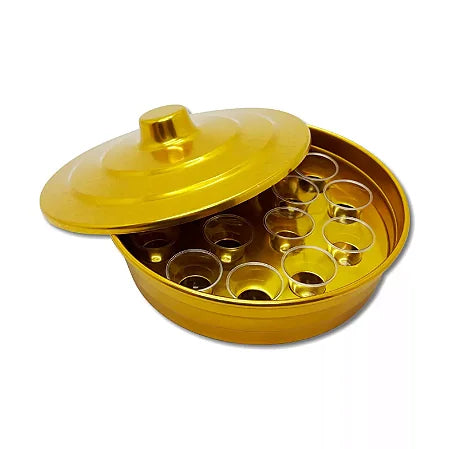 BANDEJA PEQUENA DE ALUMÍNIO DOURADO PARA CEIA +16 CÁLICES